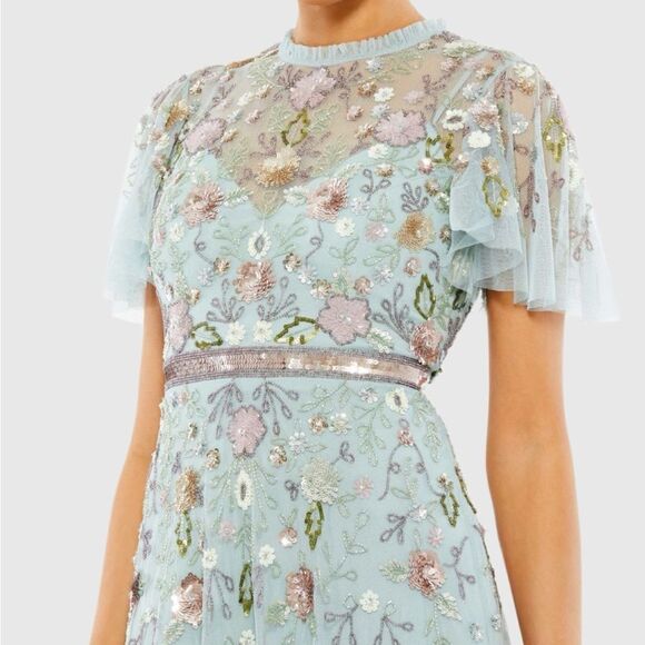 MAC DUGGAL 9136 Womens Embellished High Neck Butterfly Sleeve Gown 6 - Picture 3 of 13